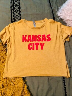 Next Level Apparel Mustard Yellow Tee with Red Kansas City Print